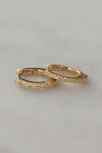 Mini Rock Huggies Earrings Clear Gold