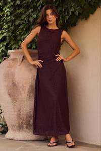 Back In Stock: Backlit Chocolate Lace Sleeveless Maxi Dress