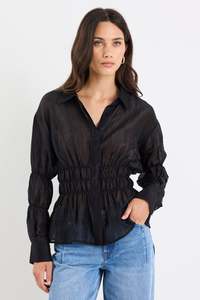 Back In Stock: Composite Black Sheer Shirred Body Shirt