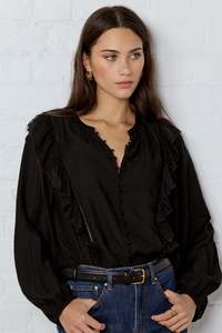 Back In Stock: Integrity Black Sheer Frill Detail Long Sleeve Top