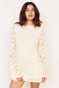Autumn Tones: Ophelia Cream Lace LS Mini Dress
