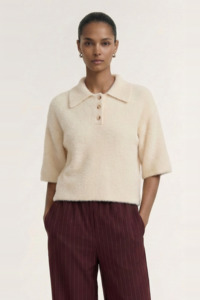 Autumn Tones: Celine Natural Beige Polo SS Knit Top