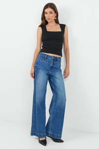 Ironic Washed Blue Wide Leg Panelled Jeans