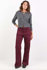 Zoey Burgundy Plum High Rise Wide Leg Pocket Jean