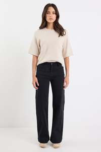 Concert Black Mid Rise Wide Leg Welt Pocket Jean