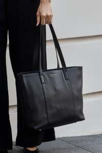 Ethical Fair: Milan Black Zip Leather Tote Bag