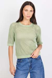 Freckle Sage Pointelle Short Sleeve Knit Top