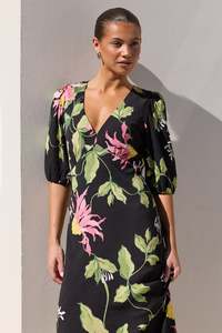 Amora Black Blush Floral SS Bias Maxi Dress