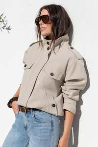 Ethical Fair: Squad Taupe Funnel Neck Trench Jacket