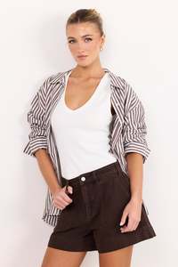 Vale White V Neck Rib Tank
