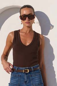 Vale Chocolate V Neck Rib Tank