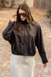 Back In Stock: Ensemble Chocolate Faux Leather Funnel Neck Zip Through Bomber Jacket