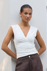 Connect Ivory Jersey Cross Front Sleeveless Top