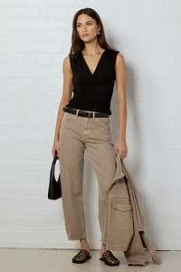 Idolise Taupe Stretch Soft Barrel Jeans