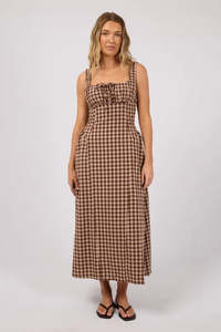 Autumn Tones: Wynn Brown Gingham Sleeveless Maxi Dress