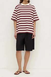 Autumn Tones: Arla Raisin Cream Stripe Cotton Stripe Short Sleeve Tee