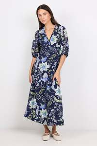 Autumn Tones: Enchantment Ink Botanical V Neck Maxi Dress