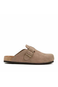 Slides And Shorts: Bili Taupe Suede Clogs