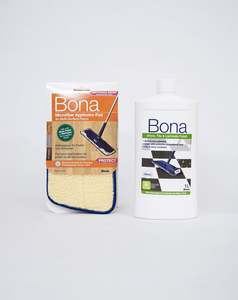 Floor Cleaning For Laminate: Bona Stone, Tile & Laminate Polish Gloss 1L & Microfibre Applicator Pad Bundle