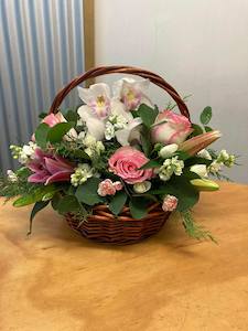 arrangement: Pink and White Basket Arrangement