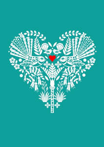 Greeting Cards: Turquoise Fantail Heart Blank Card