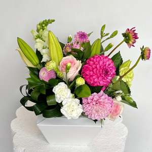Sympathy Flowers: Classic Pink & White Posy in a Water Box