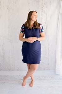 Flourish Range: Floral Sleeve Navy Dress