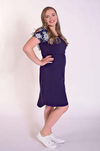 Peach Bloom Floral Sleeve Dress in Navy - Flap