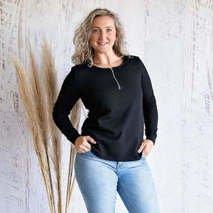 Breastfeeding Tops: Black Breastfeeding Zipper Top
