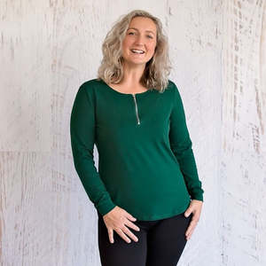 Breastfeeding Tops: Forest Green Breastfeeding Zipper Top