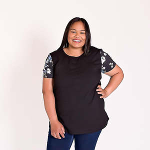 Breastfeeding Tops: Black Floral Sleeve Tee - Zippers