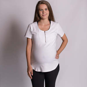 Breastfeeding Tops: Rose Gold Zipper Tee - White