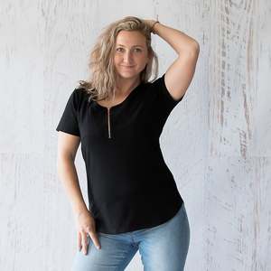 Rose Gold Zipper Tee - Black