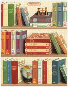 Cavallini & Co Vintage Puzzle Library Books 1000 Pce, Cards and Books Flowers By Joanne