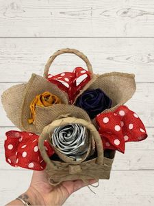 Paper And Harakeke Posy: Harakeke flower in kete basket