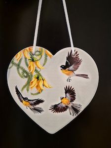 Ceramic Artwork 1: Fantail in flight Ceramic Heart