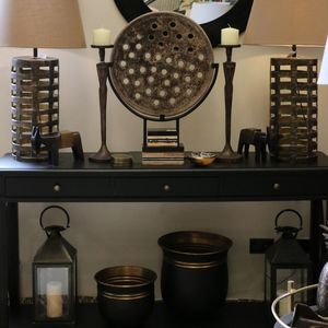 Lamps: TREILLIS LAMP LATTICE IN ANTIQUE BRASS FINISH