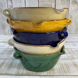 Kitchenware: Spanish Terracotta Bowl with Lip and Handles - BLUE