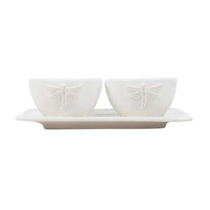 Kitchenware: DRAGONFLY STONEWARE WHITE CONDIMENT SET