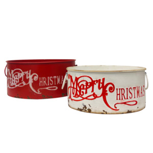SET 2 OVAL RED AND WHITE TINS