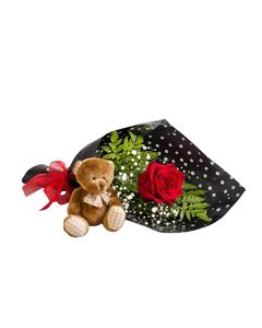 Valentines Day: Teddy & Single Rose Gift Wrapped