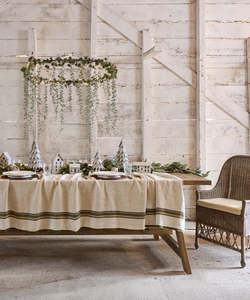French Country Collection: Green Selvedge Stripe Linen Tablecloth