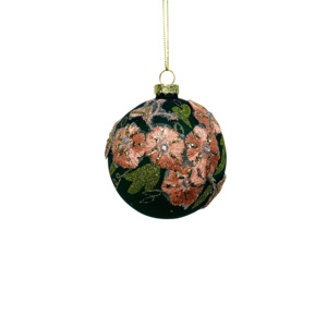 GREEN WITH PINK EMBROIDERY GLASS BALL