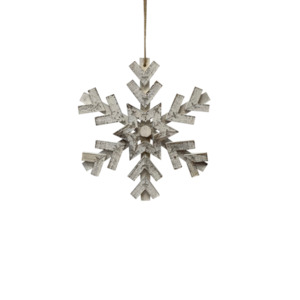 WHITE WOODEN SNOWFLAKE HANGING 25cm