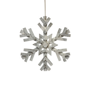WHITE WOODEN SNOWFLAKE HANGING 35cm