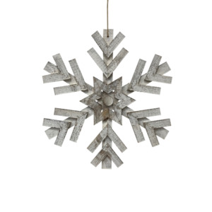 WHITE WOODEN SNOWFLAKE HANGING