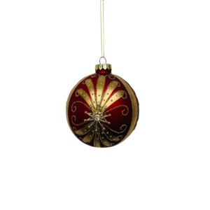 RED/GOLD GLASS FLUEUR D LYS PAINTED BALL