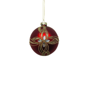 RED BALL WITH GOLD AND SILVER GEMS