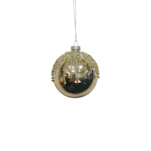 GOLD GLASS BALL WITH SNOW CRYSTALS