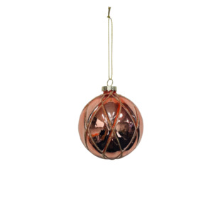 Tree Decorations: BLUSH GLASS BALL WITH WHITE SNOW